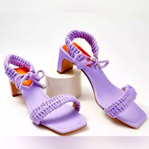 SCHUTZ Lilac Leather Braided Mid-Heel Sandals - Blair 7B